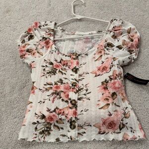 No Boundaries White and Pink Floral Blouse
